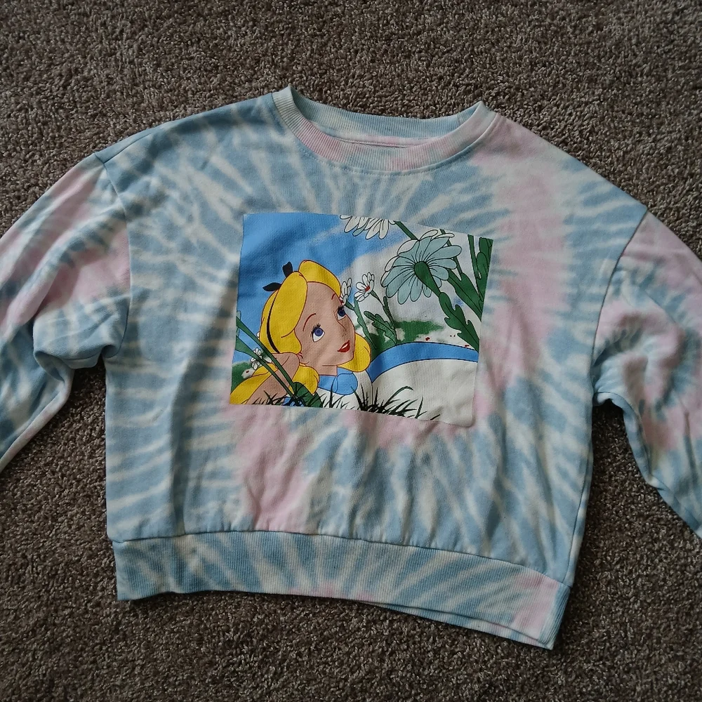 Disney Alice in Wonderland Tie Dye Cropped Sweatshirt | Blue & Pink - Picture 3 of 7